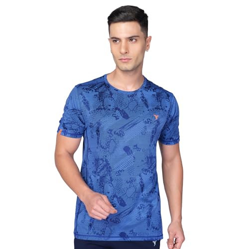 Image of TECHNOSPORT Men Polyester Regular Fit Half Sleeve Jacquard T-Shirt with Double Cool, Quick Dry & Anti Microbial for Sports, Running & Casual Use