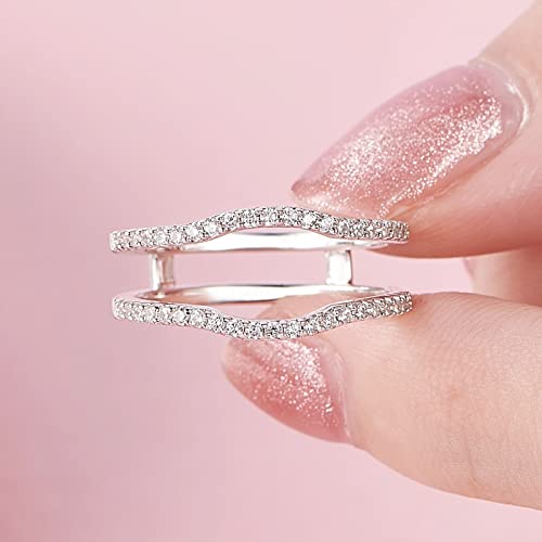 Sheloves Curved Ring Guard Enhancer Cubic Zirconia Stack Wrap For Engagement Ring 925 Sterling Silver 6 #TOP1