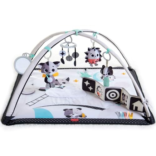 Tiny Love Black & White Gymini, 2-in-1 Spielmatte Baby mit Musik, 0+ Monate, Spieldecke Baby, 18 Aktivitäten, interaktive Musikspielfigur, kontrastreiches Babybuch, ...