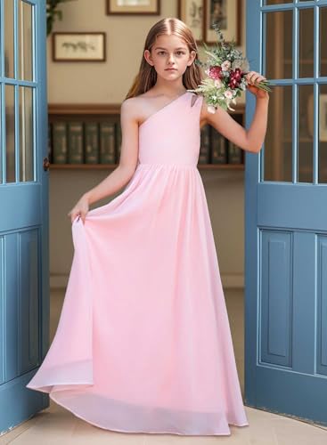 Junior Girls Bridesmaid Dress One Shoulder Flower Girl Wedding Party Dresses for Teen Chiffon Dress2