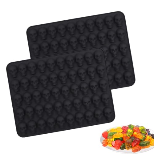 LONZIKP Molde de silicona para caramelos, 2 piezas antiadherente y libre de BPA, mini molde de silicona de calavera, moldes para repostería de Halloween y cubiteras con forma de calavera (negro)