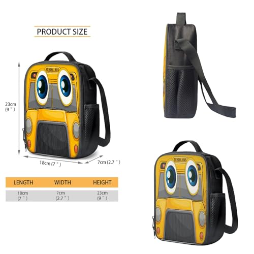 Yellow School Bus Travel Backpack for Teen Girls Boys 4 Pcs School Bag Set with Insulated Lunch Bag Pencil Case Water Bottle Holder Sleeve Casual Bookbag Shoulder Bagpack Sets4