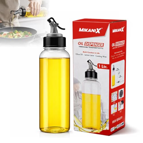 Image of MIKANIX 1000 ML Oil Dispenser Bottle with Pouring Nozzle, Leakproof Plastic Oil Container with Cap, Clear Kitchen Oil Bottle for Cooking, Restaurant & Home Use