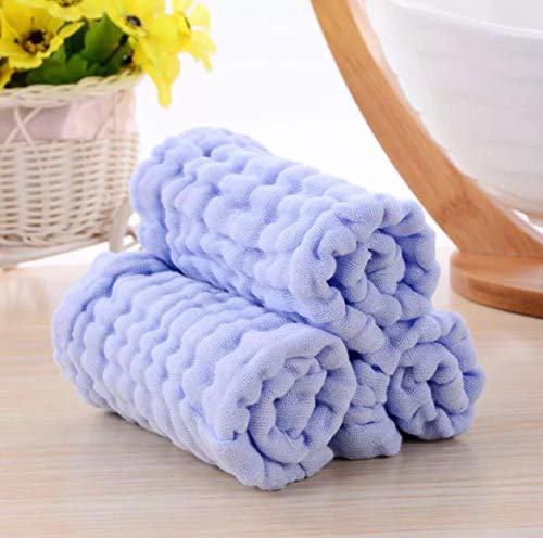 Image of Baby Muslin Washcloth Cotton Baby Wipes Cum Face Towel, 5 Pack 10x10 inches -Blue