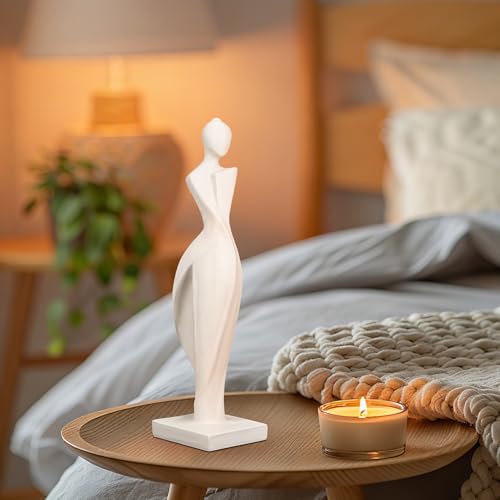 Estatua abstracta femenina moderna en resina blanca