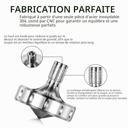 Toupie en métal de précision, Parfaitement équilibrée, Rotation Douce, Longue durée de Rotation, Facilement Plus de 10 Minutes, Jouet EDC Portable (Argenté/M) – vue 3
