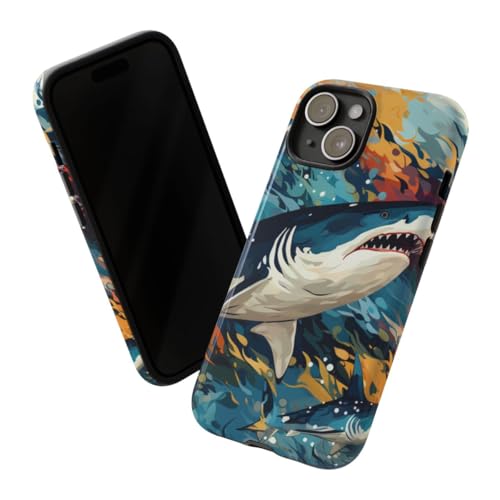 Coque iPhone 15 requin abstrait design océan - Finition rigide haute brillance - 2