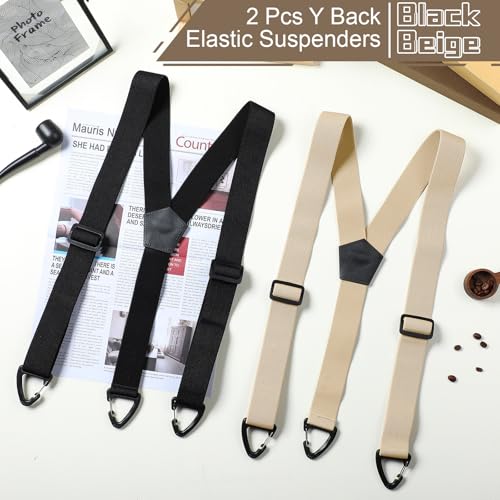 Janmercy 2 Pcs Men's Hidden Suspenders Y Back Under Clothing 1.5 Inch Wide Heavy Duty Adjustable