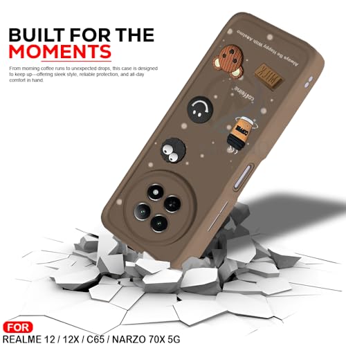 Image of AESTMO Back Case Cover for Realme 12X / 12 / C65 / Narzo 70X 5G | Cute Fun Cartoon 3D Ball | Coffee Silicone Case | Full Body Protection | Camera Protection Back Cover (Brown)