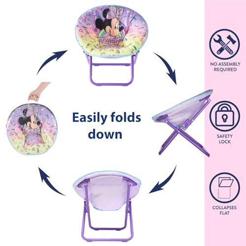 Disney Minnie Mouse Toddler Folding Saucer Chair – 19" Portable Kids Lounge Seat with Fun Character Design, Soft and Cozy Chair for Ages 3+, Ideal for Bedroom or Playroom
