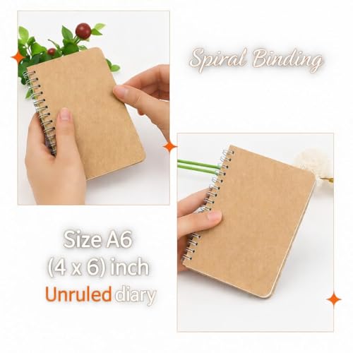 Image of AccuPrints (Pack of 2 A6 Spiral Notebook, Kraft Cover, Unruled, 160 Pages, 148mm x 105mm, Pocket Diary for Writing and Sketching