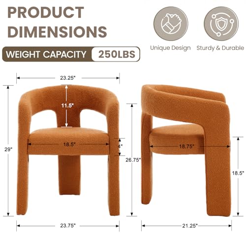 Image of HNY Modern Barrel Kitchen & Dining Room Chairs Set of 3, Sherpa Upholstered Accent Chairs with Arm, 18.5'' Wide Side Armchairs Vanity Chairs for Living Room Bedroom Makeup Small Spaces, Orange