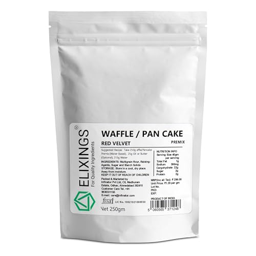 Image of Elixings French Red Velvet Waffle & Pancake Premix 250gm, Multigrain, 100% Vegetarian and Eggless, No Added Preservatives