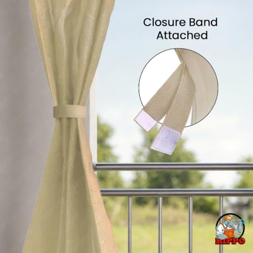 Image of HIPPO HDPE Coated Waterproof Outdoor Balcony Curtain 260 GSM - Rain, Sun & Dust Protection Light Filtering Curtains for Home, Garden, Veranda & Hotel (4 Feet X 4.5 Feet, 2IN1 Ivory-Glow, 1 PC)