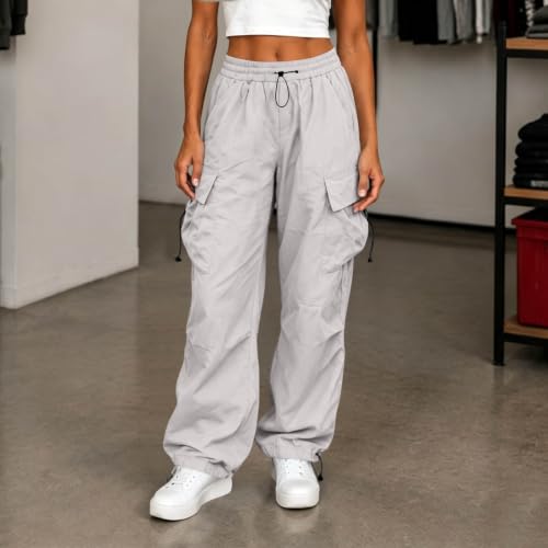 Women's Cargo Pants Drawstring Waist Wide Leg Utility Work Trousers - image 2