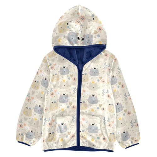 Cute Cats Flowers Boys Fleece Coat,Children's Zip-Up Hoodie Jacket,Baby Warm Fashion Outerwear 3-10T,A113455