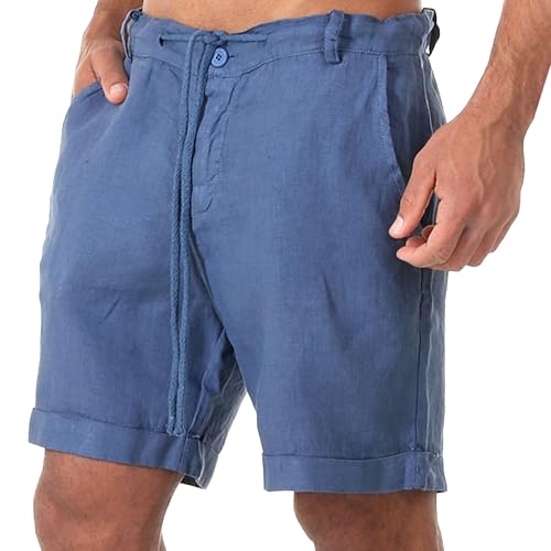Shorts de lino para hombre con bolsillos y cintura elástica miniatura 1