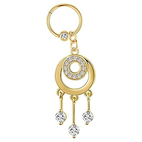 AVYRING 16G 10MM Dia Hinged Segment Clicker Rings con Dangle Triple CZ Acero Inoxidable Piercing Oreja Cartilago Helix Aros Mujeres Piercing Ombligo Oro Cover