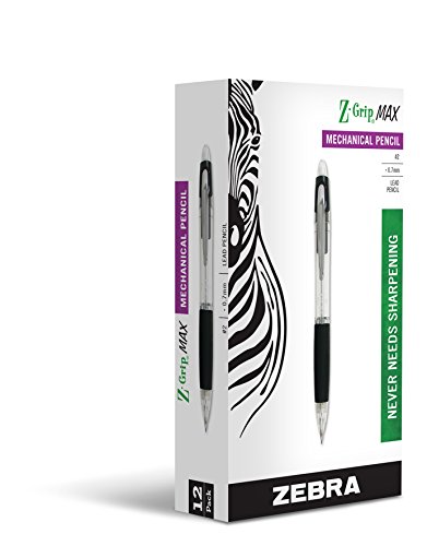 Zebra Z-Grip Max Mechanical Pencil, 0.7mm Point Size, Standard HB Lead, Black Grip, 12-Count