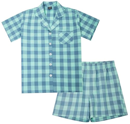 HiddenValor Women's 2 Piece Cotton Pajama Set, Short Sleeve Button Down Sleepwear Shorts Lounge Sets With Pockets2