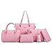 Women Handbags Set 6 Pcs PU Leather Top Handle Purse Shoulder Bag Purse Wallet Crossbody Bag Set, Pink