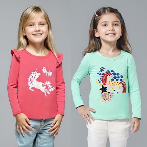 HH Family Girls Long Sleeve Shirts 2-Pack: Cute Graphic Tees for Toddlers and Kids3