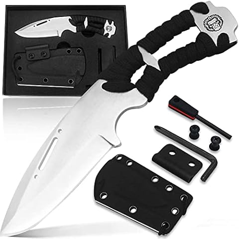 Holtzman's Gorilla Survival 'Spear Point' D2 Steel Neck Knife with Fire Starter, K-Sheath, 550 Paracordand Knife Sharpener Gift Set Cover