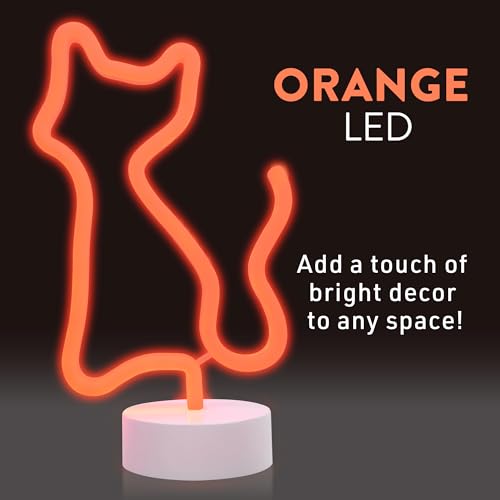 Image of Xtreme Cat Neon Sign, Orange LED Cat Tabletop Sign with Holder Base, Battery Powered, 4 Hour Timer, Desktop Decor for Boys & Girls, Night Light for Boys & Girls Room, Birthday Gift for Boys & Girls