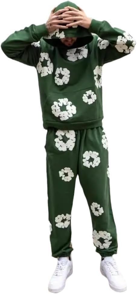 Y2K Graphic Flower Print Hoodie Sweatpants Set, Oversized 2 Piece Streetwear Tracksuit for Men Women, Casual Pullover Outfit - Image 2