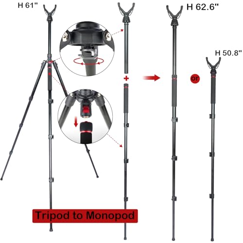 Image of Adjustable Shooting Tripod for Rifles Shooting Stick Level-Lock 3-in-1 Tripod Monopod Bipod, 22.8″-61″ Height, Lightweight Aluminum Alloy with Carrying Bag, Stable Rifle Rest for Hunting & Outdoor