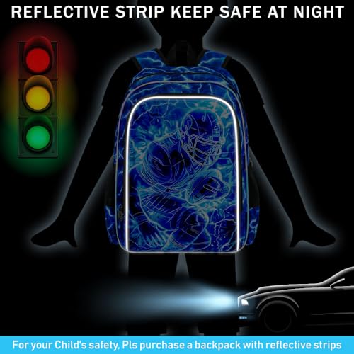 Image of 3Pcs Football Backpack for Boy, 17 inch Lightning Bookbag for Elementary Preschool Kindergarten, Kids School Backpacks with Lunch Box (Blue)