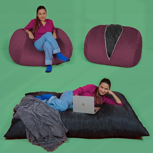 Image of Yogi Sack - Plush, Ultra Soft Memory Foam Blend Bean Bag Chair with Washable Cover - Never Goes Flat (Medium, Maroon, Bean Bag Bed)