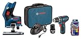 Bosch PS31-2A 12V Max 3/8-In 2-Speed Drill/Driver Kit, 12V Max EC Brushless Palm Edge Router, and the TI14 Titanium Metal Drill Bit Set