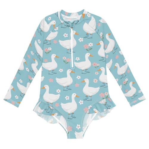 Ducks Boots Pattern Girls Rash Guard Swimsuits Long Sleeve One Pieces Bathing Suit UPF 50+ Zipper Swimwear