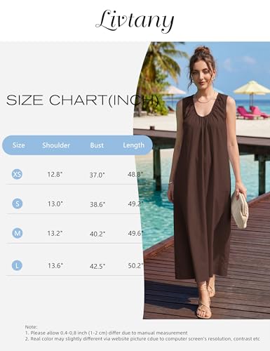 Image of Livtany Women's Scoop Neck Ruched Maxi Dress Flowy Swing Wide Straps Long Dress Casual Sleeveless Sundress with Side Pockets