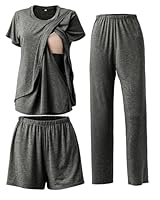 SUNNYBUY 3-teiliges Still-Pyjama-Set für die Zeit nach der Geburt, lässig, weich, Umstands-Pyjama, Nachtwäsche, Loungewear, Kleidungsschicht, Dunkelgrau L