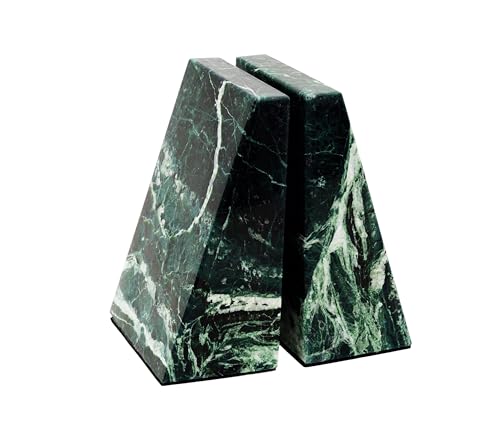 NAVI Natural Marble Bookends for Bookshelves, Green, Set of 2, Heavy Duty Book Holders, Retro Statement Furniture Pieces for Office/CDs/Video Games
