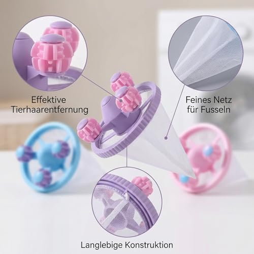 3 Stück Tierhaarentferner Waschmaschine, Effektive Entfernung von Fusselbälle Waschmaschine, Haarentfernung, Tierhaarentferner, Katzenhaarentferner, Haushalte mit Haustieren