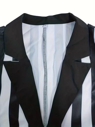 Women's Black and White Wide Stripe Blazer Single Breasted Button Office Work Uniform Jacket3