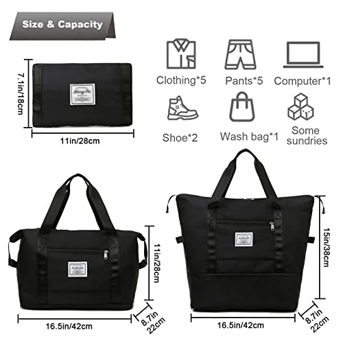 Keyck Sporttas Dames Heren met Natte Zak, Sports Duffel Bag Extra Groot, Waterdicht Ziekenhuistas Opvouwbaar Unisex Weekendtas voor Yoga Strand School Sport Fitness Gym Vakantie Zwart - Image 3