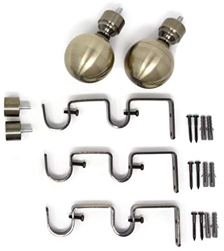 Urbanest Steel Ball Manhattan 1" 3/4" Double Drapery Curtain Window Rod Set - 48" To 84", Antique Brass #TOP1