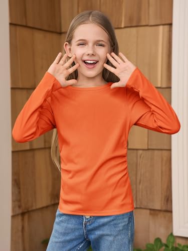 Image of Haloumoning Girls Long Sleeve Shirts Crewneck Ruched Side Slim Fit Tops Ribbed Knit Casual Tee Shirt 4-15 Years
