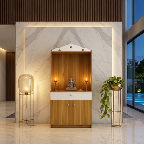 Image of Vision Home Temple Pooja Unit Engineered Wood Mandir Knock Down Design Height 148 cm