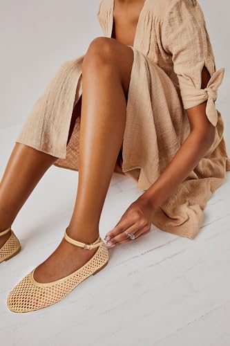 Image of Wnshonzy Mesh Ballet Flats for Women Round Toe Buckle Strap Fishnet Mary Jane Flats Comfy Casual Office Womens Summer Flats Shoes
