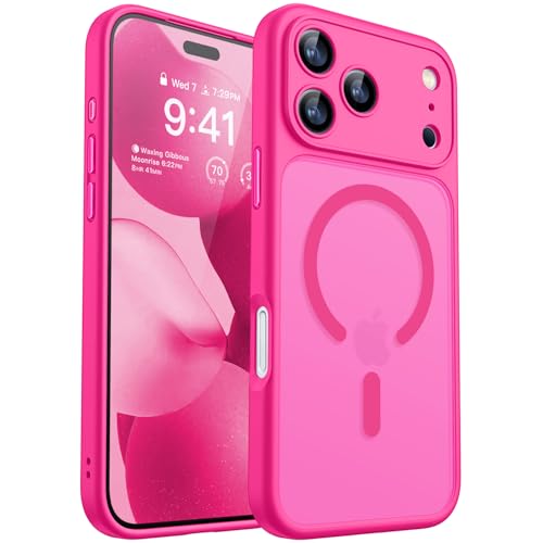 Image of CANSHN Magnetic Compatible with iPhone 17 Pro Case, Upgraded [Full Camera Protection] [Compatible with Magsafe] [Translucent Matte] Shockproof Protective Phone Cover 6.3 Inch - Hot Pink