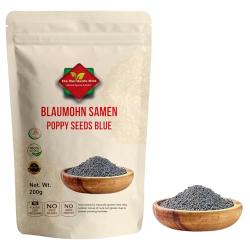 Blaumohn 200g | Blaue Mohnsamen in Premium Qualität | Ideal zum Backen & Kochen | Ganze Mohnsaaten | 100% Natürlich Vegan & Glutenfrei | Ohne Zusätze & Non-GMO