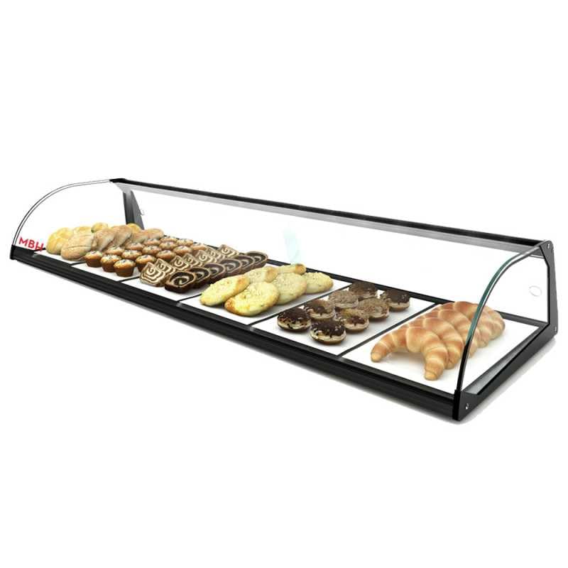 MBH - Expositor neutro de cristal curvado de 84cm para hostelería. Vitrina expositora de sobremesa neutra para bar y restaurante. Sin LED.