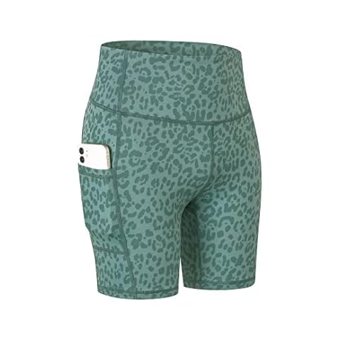 COZOME Short leggings women's sports, Green leopard print, XL Cover