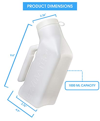 Ezymate 1 Pack) Portable Urinals For Men Spill Proof, Urine Bottles For Men, Plastic Male Urinal Pee Bottles For Men With Spill Proof Screw Cap Lid For Hospitals thumb #2