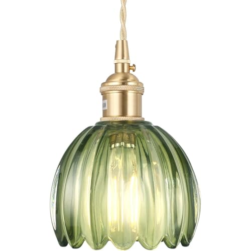Lampe suspendue LED rechargeable en verre vert pour votre salle à manger
